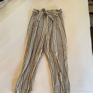 Forever 21 Striped Paperbag Waist Pants - Black and Cream